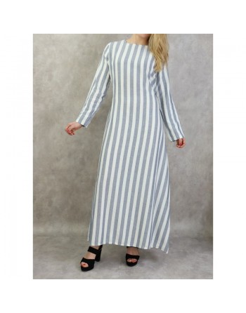 Robe longue à rayures de couleur blanc et bleu 