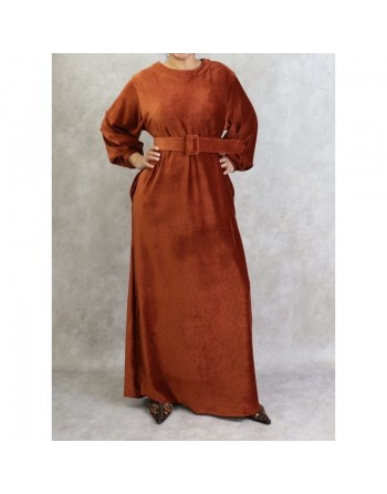 Robe effet velours de couleur rouille 