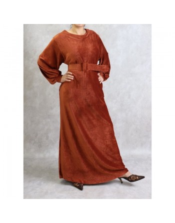 Robe effet velours de couleur rouille 