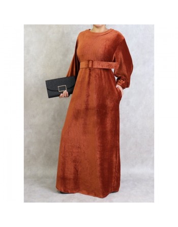Robe effet velours de couleur rouille 