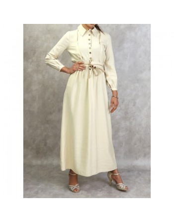 Robe longue avec ceinture tressée de couleur blanc cassé - Robes casual et chic pour femme 