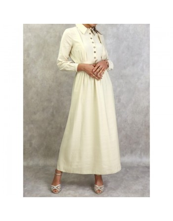 Robe longue avec ceinture tressée de couleur blanc cassé - Robes casual et chic pour femme 