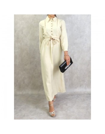 Robe longue avec ceinture tressée de couleur blanc cassé - Robes casual et chic pour femme 