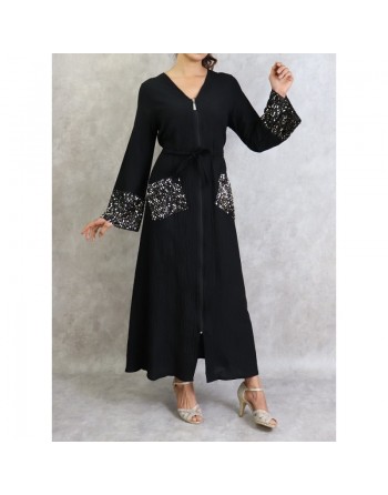 Robe longue à strass zippée de couleur noir 