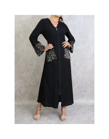 Robe longue à strass zippée de couleur noir 