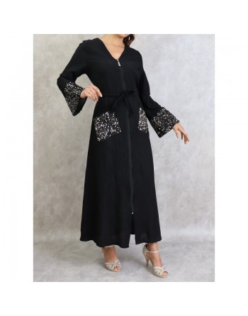 Robe longue à strass zippée de couleur noir 