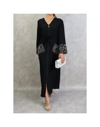 Robe longue à strass zippée de couleur noir 
