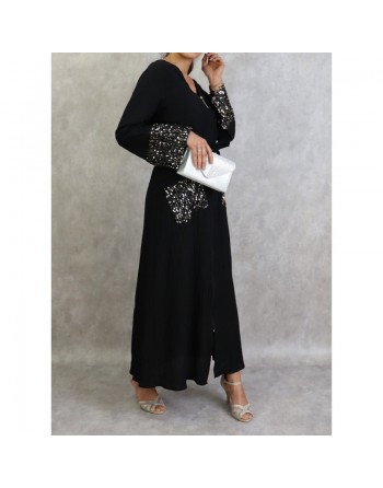 Robe longue à strass zippée de couleur noir 