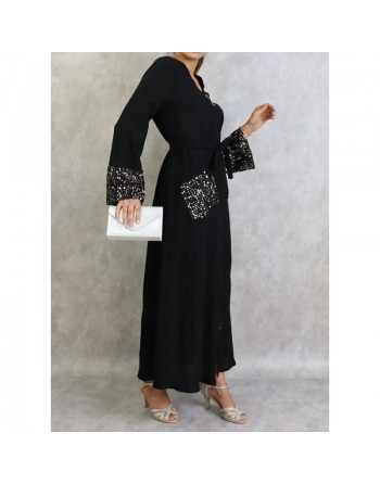 Robe longue à strass zippée de couleur noir 