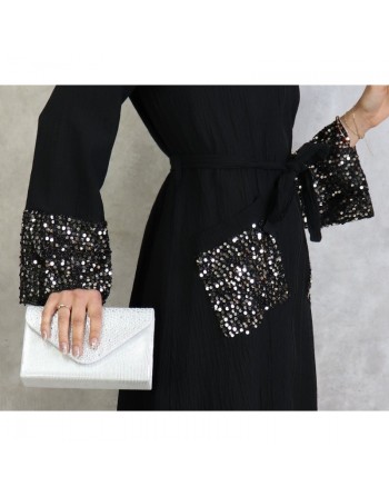 Robe longue à strass zippée de couleur noir 