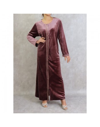 Robe longue en velours avec fermeture zip de couleur vieux rose 