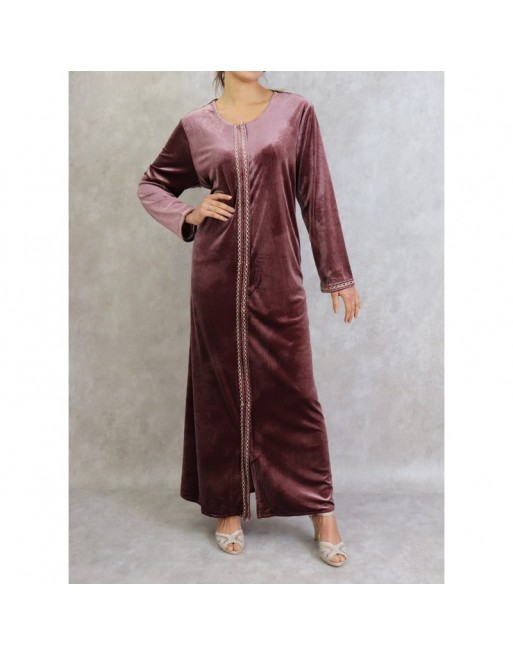 Robe longue en velours avec fermeture zip de couleur vieux rose Robe longue en velours avec fermeture zip de couleur vieux rose