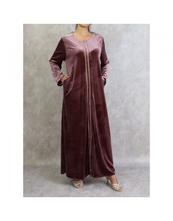 Robe longue en velours avec fermeture zip de couleur vieux rose 