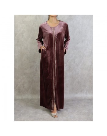 Robe longue en velours avec fermeture zip de couleur vieux rose 