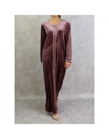 Robe longue en velours avec fermeture zip de couleur vieux rose 