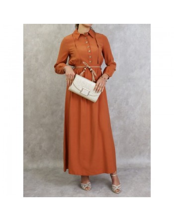 Robe longue avec ceinture tressée de couleur brique - Tenue casual pour femme 