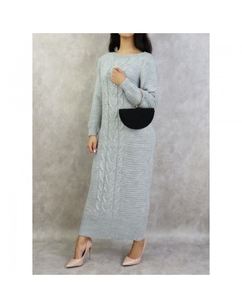 Robe longue à maille de couleur gris 