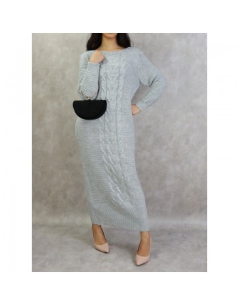 Robe longue à maille de couleur gris 