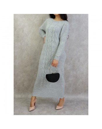 Robe longue à maille de couleur gris 