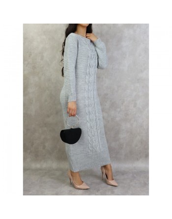 Robe longue à maille de couleur gris 