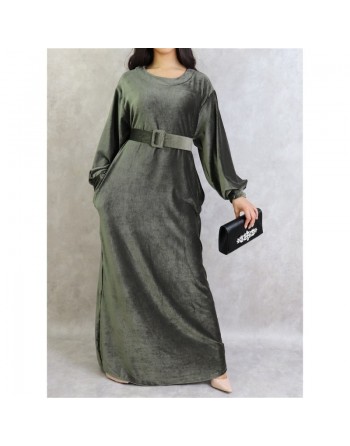 Robe effet velours de couleur vert kaki 