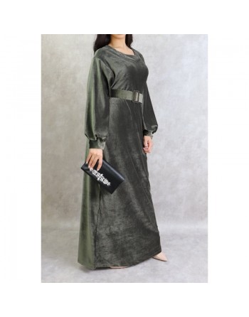 Robe effet velours de couleur vert kaki 