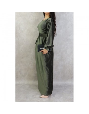 Robe effet velours de couleur vert kaki 
