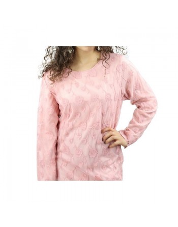 Robe-Tunique longue doublée rose avec dentelle et motifs floraux - Couleur rose 