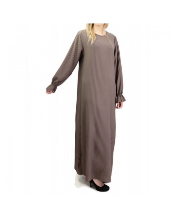 Robe longue entièrement plissée - Couleur Taupe 