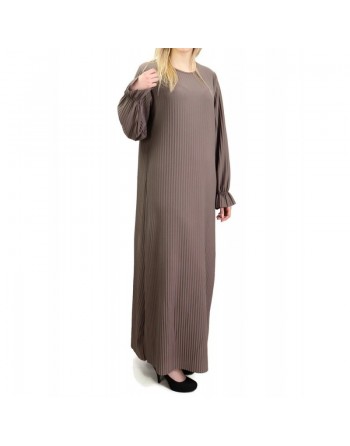 Robe longue entièrement plissée - Couleur Taupe 