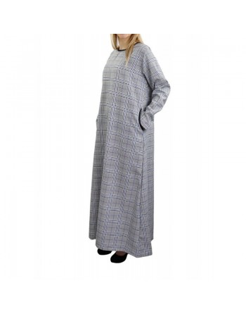 Robe très longue évasée à rayures noires et bleues pour femme 