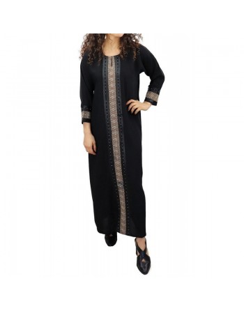 Abaya noire avec broderies manches longues avec foulard (écharpe) assorti 