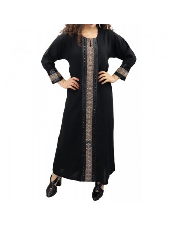 Abaya noire avec broderies manches longues avec foulard (écharpe) assorti 