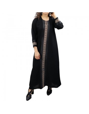 Abaya noire avec broderies manches longues avec foulard (écharpe) assorti 