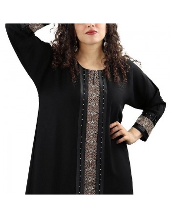 Abaya noire avec broderies manches longues avec foulard (écharpe) assorti 