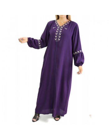 Robe manches longues avec motifs et fermeture zip devant - Couleur Violet 