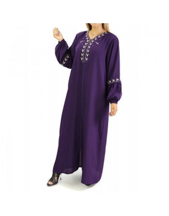 Robe manches longues avec motifs et fermeture zip devant - Couleur Violet 