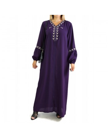 Robe manches longues avec motifs et fermeture zip devant - Couleur Violet 