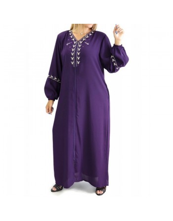Robe manches longues avec motifs et fermeture zip devant - Couleur Violet 
