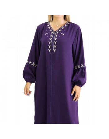 Robe manches longues avec motifs et fermeture zip devant - Couleur Violet 