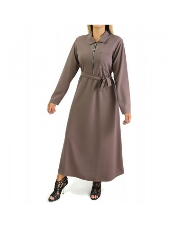 Robe longue fermeture zip avec ceinture pour femme (Taille standard) - Couleur taupe 