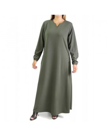 Robe basique évasée col V pour femme (Grande Taille) - Couleur Kaki 