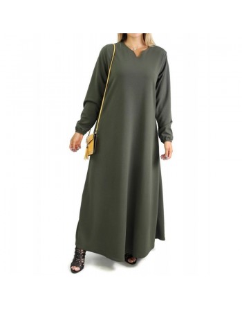 Robe basique évasée col V pour femme (Grande Taille) - Couleur Kaki 