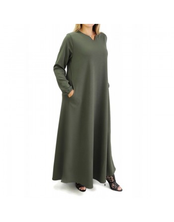 Robe basique évasée col V pour femme (Grande Taille) - Couleur Kaki 