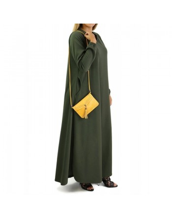 Robe basique évasée col V pour femme (Grande Taille) - Couleur Kaki 