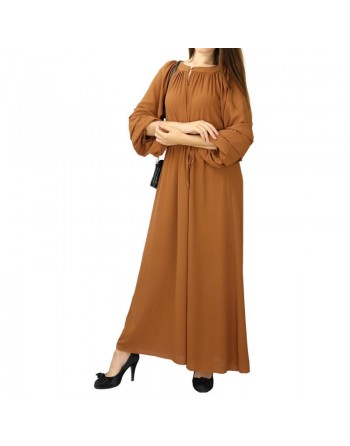 Robe longue évasée à manches bouffantes style bohème chic - Couleur Marron 