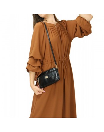 Robe longue évasée à manches bouffantes style bohème chic - Couleur Marron 