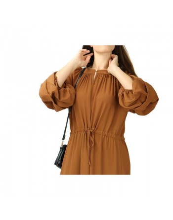 Robe longue évasée à manches bouffantes style bohème chic - Couleur Marron 
