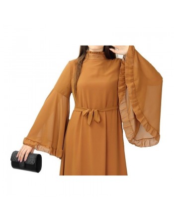 Robe Col officier avec manches évasées et ceinture assortie Couleur caramel 