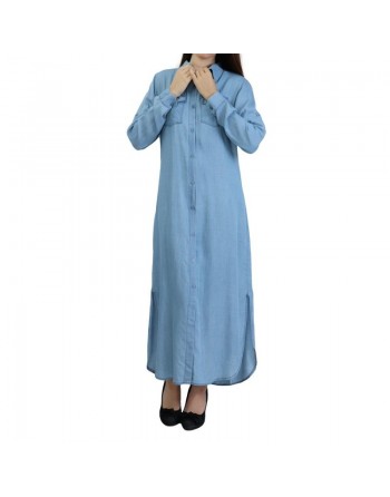 Robe chemise longue pour femme de marque Amelis Paris - Couleur bleu jean délavé 